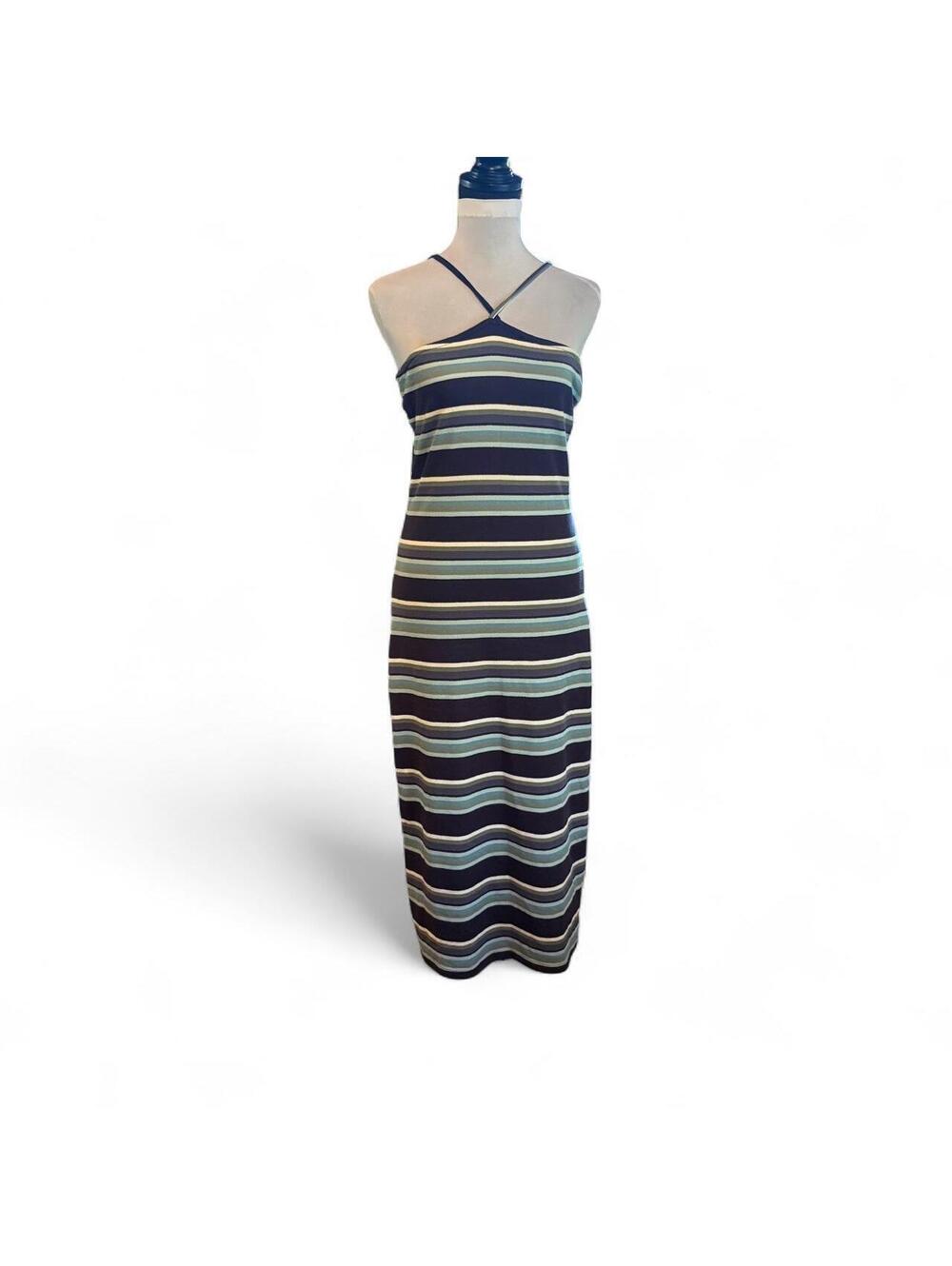 Amuse Society Navy and Blue Striped maxi Dress Size L NWT - Picture 2 of 8